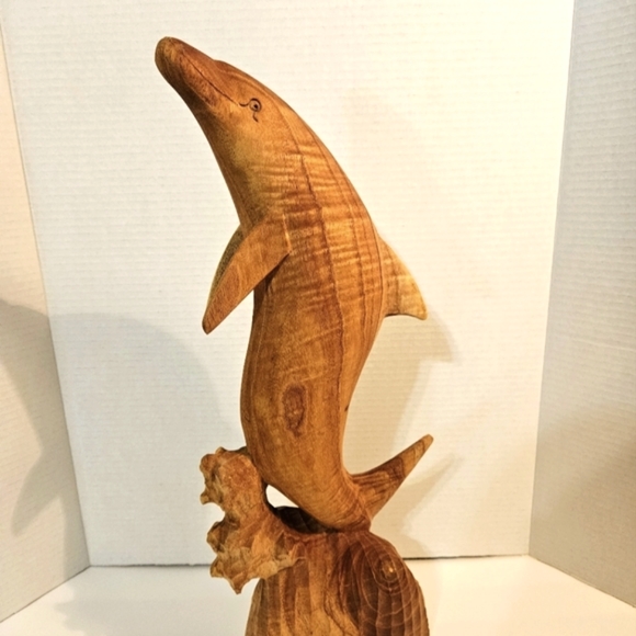 Wooden Handcrafted Decorative Figurine Dolphin Sculpture - Picture 2 of 14
